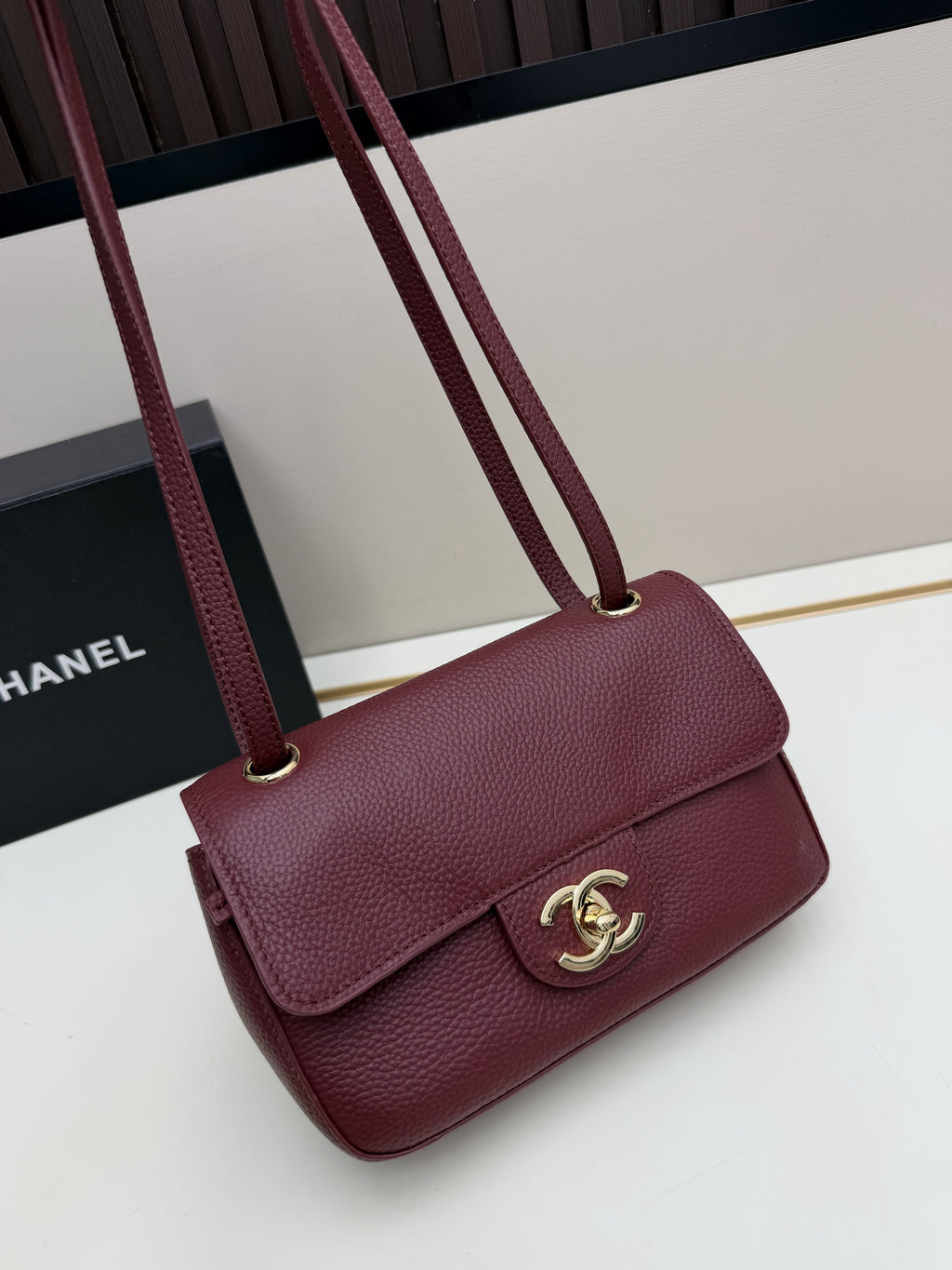 Chanel Red Flap Shoulder Bag with Gold-Tone CC Emblem