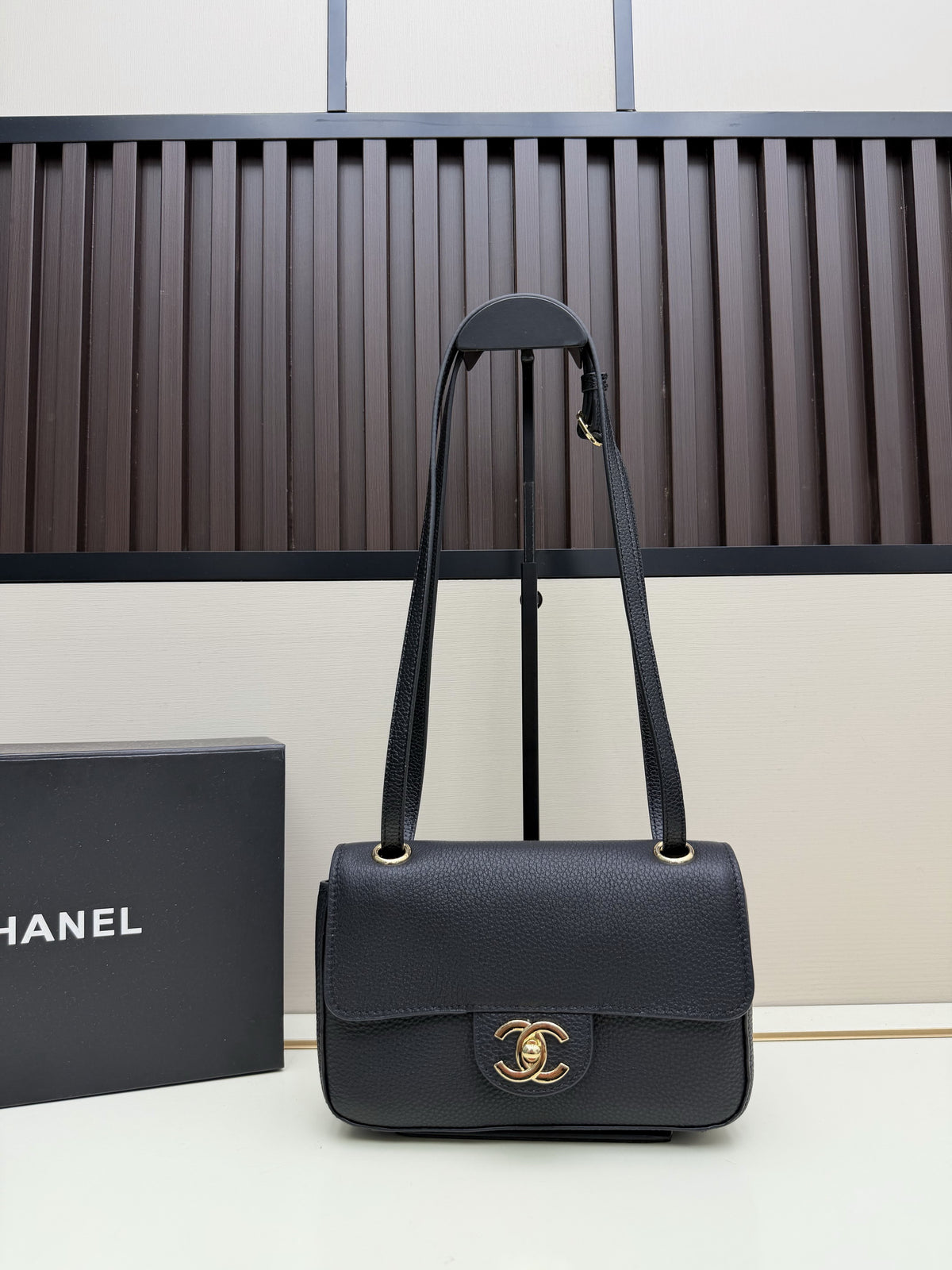 Chanel Black Flap Shoulder Bag with Gold-Tone CC Emblem