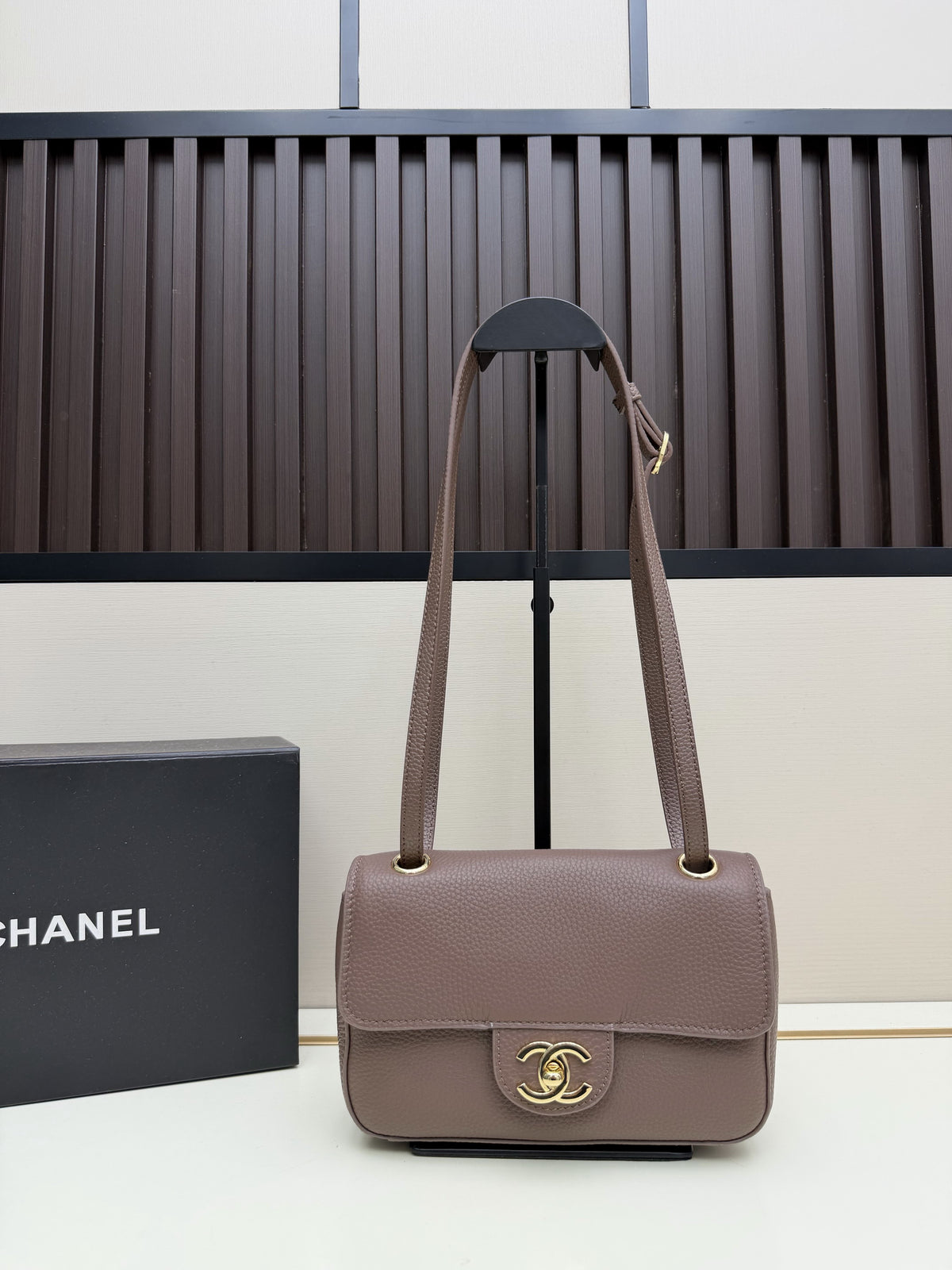 Chanel Brown Flap Shoulder Bag with Gold-Tone CC Emblem
