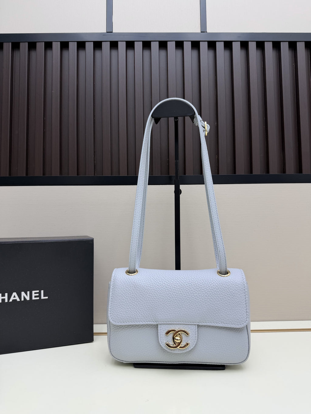 Chanel Blue Flap Shoulder Bag with Gold-Tone CC Emblem