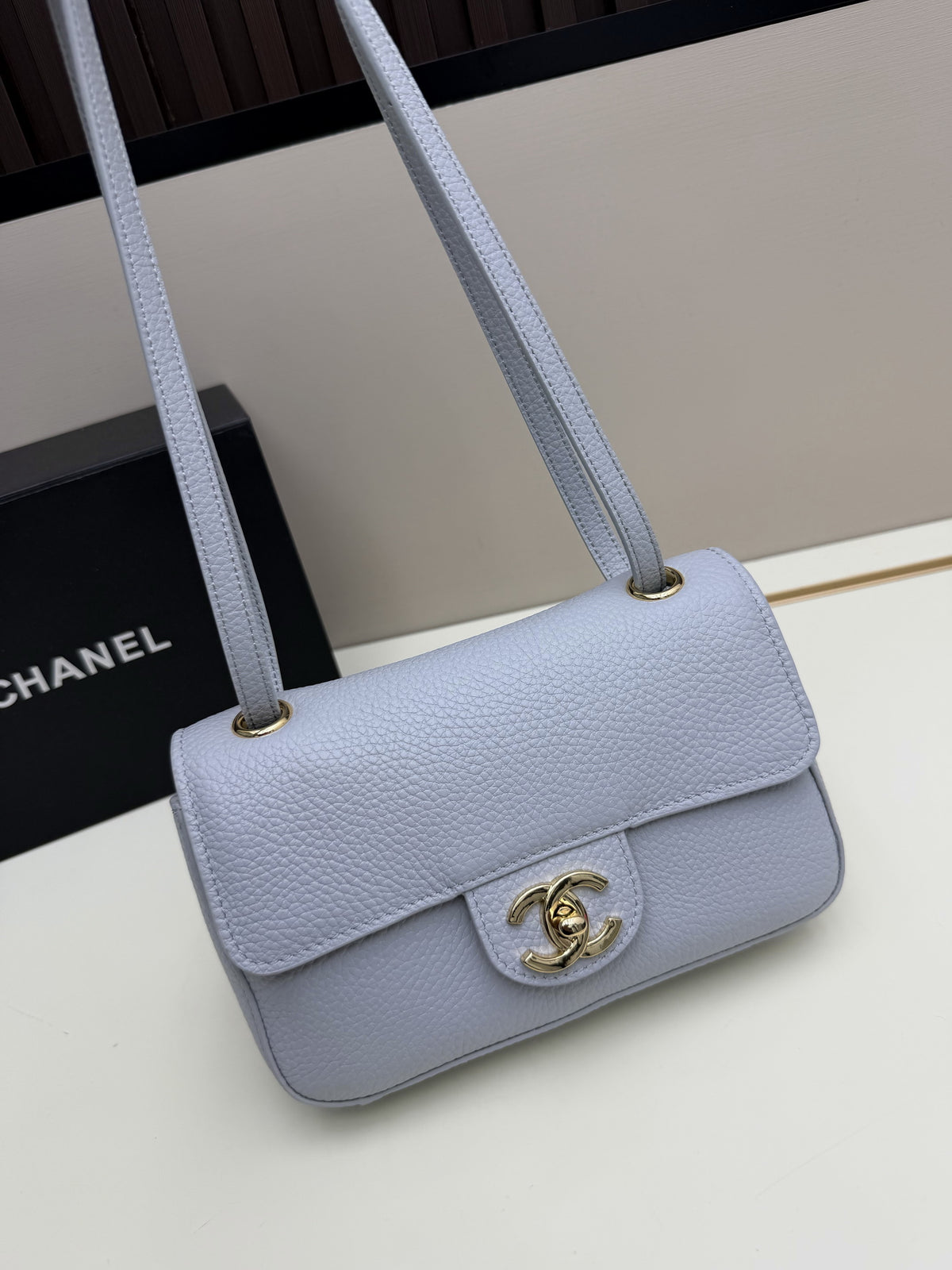 Chanel Blue Flap Shoulder Bag with Gold-Tone CC Emblem