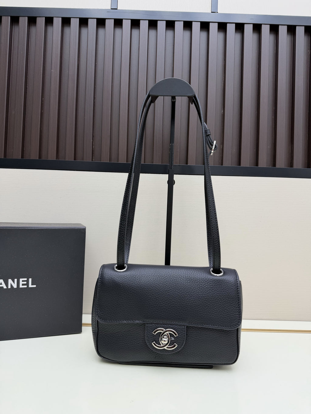 Chanel Black Flap Shoulder Bag with Silver-Tone CC Emblem
