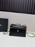 Chanel Black Croc-Effect Vanity Case Bag with Top Handle & Chain Strap