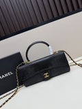 Chanel Black Textured Top-Handle Bag with Chain Strap