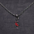 Owl Pendant Necklace with Red Enamel & Crystal Eyes