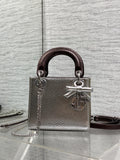 Dior Lady Dior Silver Textured Top Handle Bag