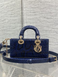 Dior Lady D-Joy Style Top Handle Bag – Navy Python-Textured with Gold Hardware