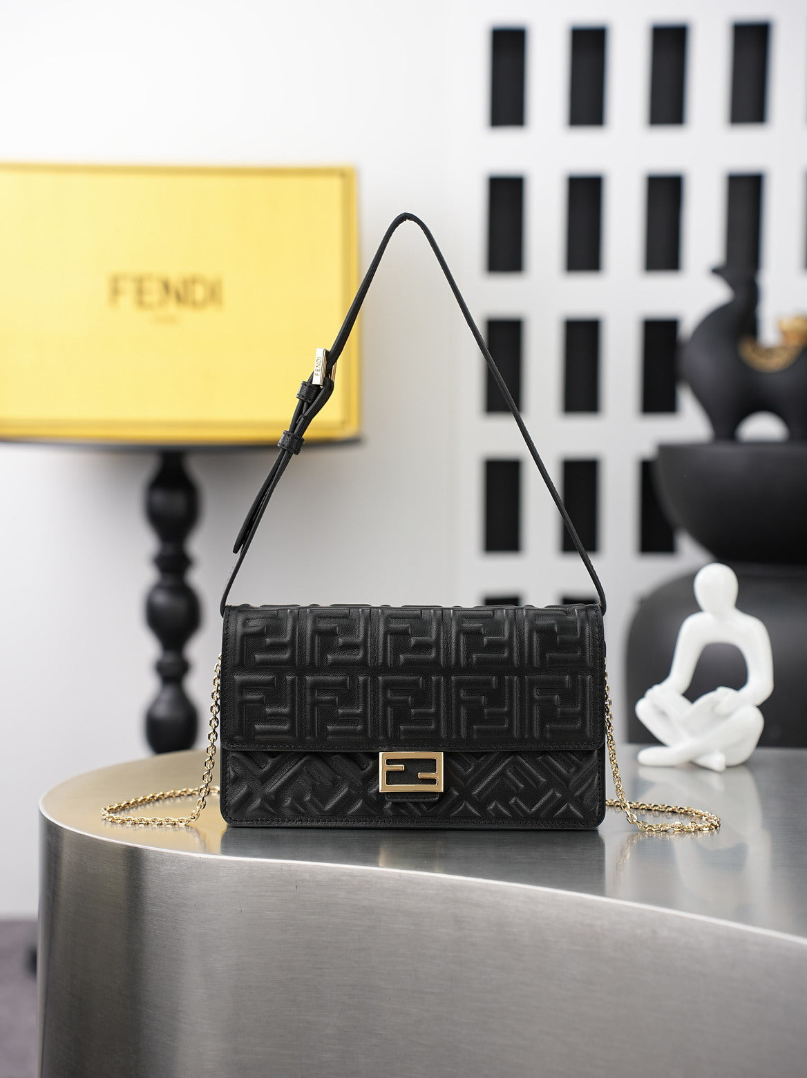 Fendi Black Embossed Monogram Shoulder Bag