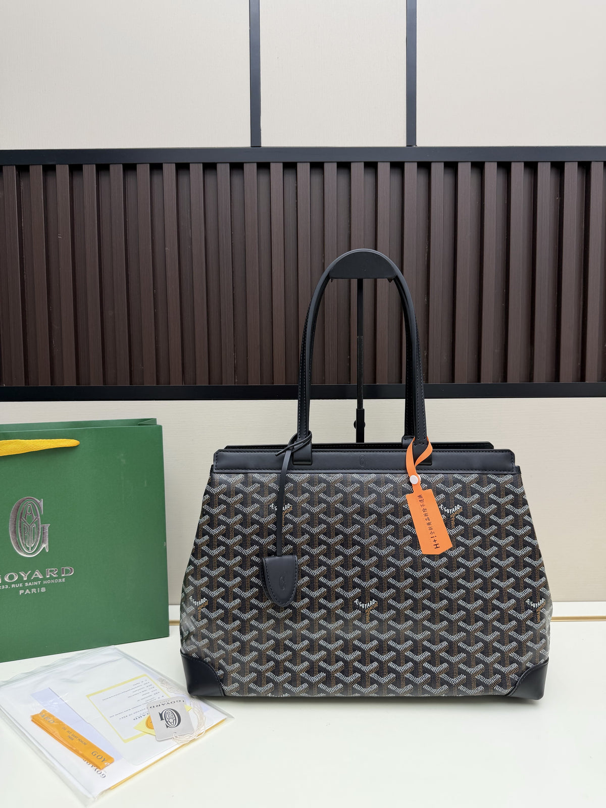 Goyard Structured Tote Bag in Coated Canvas with Leather Trim — Black