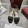 Gucci Black Horsebit Ankle Strap Block Heel Sandals