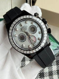 Luxury Chronograph Watch with Diamond Bezel & Mother-of-Pearl Dial