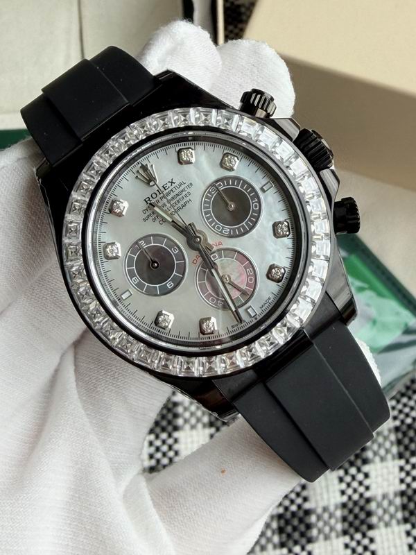 Luxury Chronograph Watch with Diamond Bezel & Mother-of-Pearl Dial