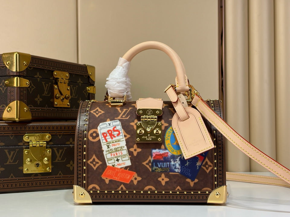 Louis Vuitton Monogram Trunk-Style Top Handle Bag with Travel Graphics