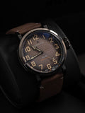 Aviator-Style Pilot Watch with Aged Dial and Brown Leather Strap