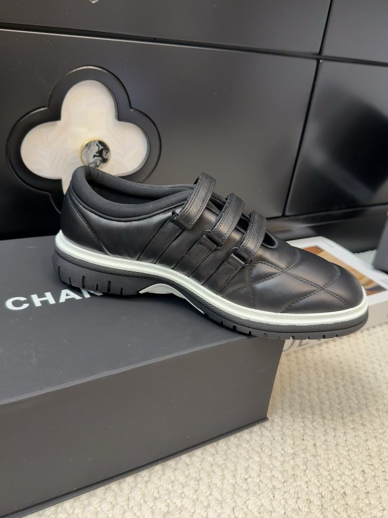 CHANEL SNEAKERS WITH THREE STRAPS IN BLACK CALFSKIN