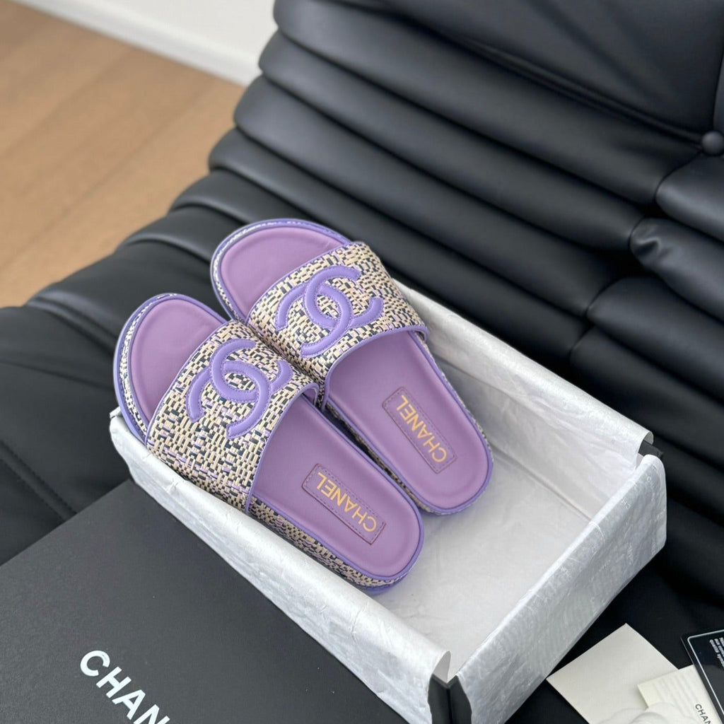 CHANEL Slippers Sheepskin  Heather Purple